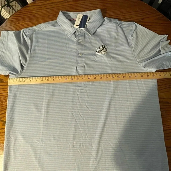 Bald Head Blues XL Striped Polo Heat Pressed Semi-Raised Logo UPF 50 Blue Gray - Picture 12 of 13